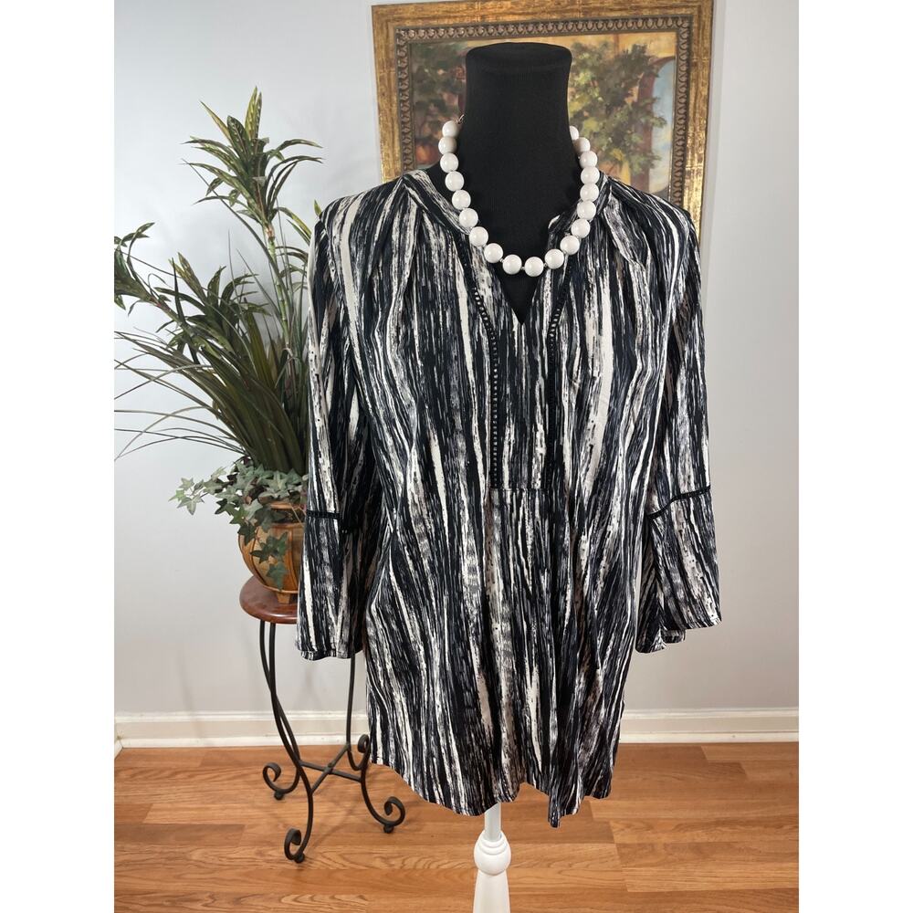Gloria Vanderbilt Tunic Top Women's Small Black White Abstract Print Ethereal
